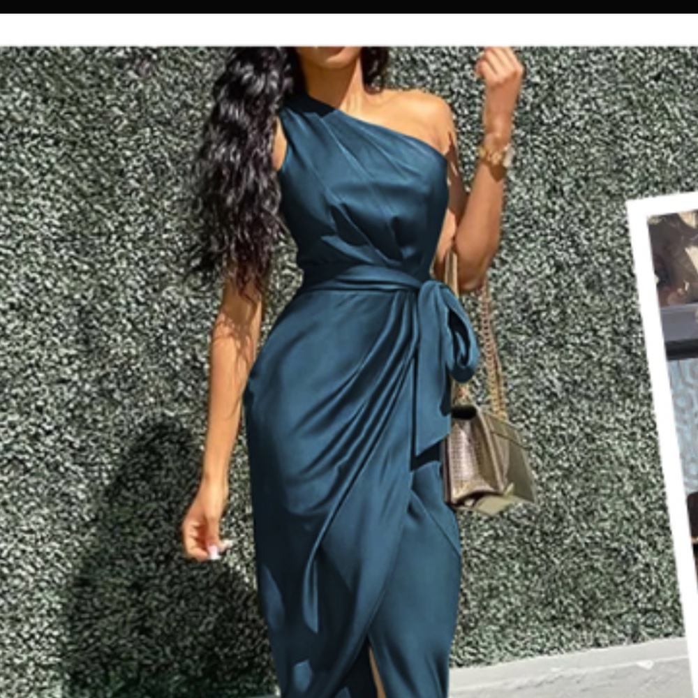 PRETTY GARDEN- one shoulder cocktail/party dress with sash, deep blue,